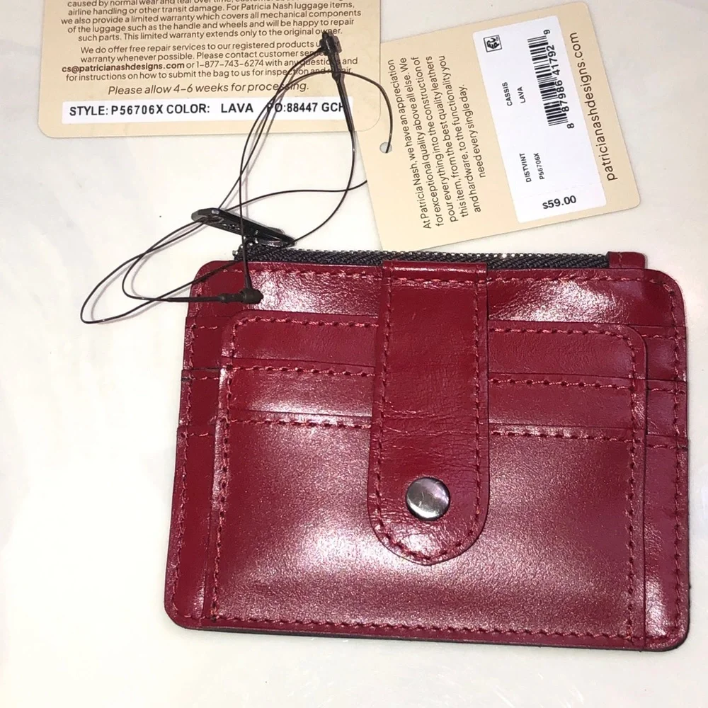 Patricia Nash Cassis Distressed Vintage Leather Card Wallet Case Color Lava NWT